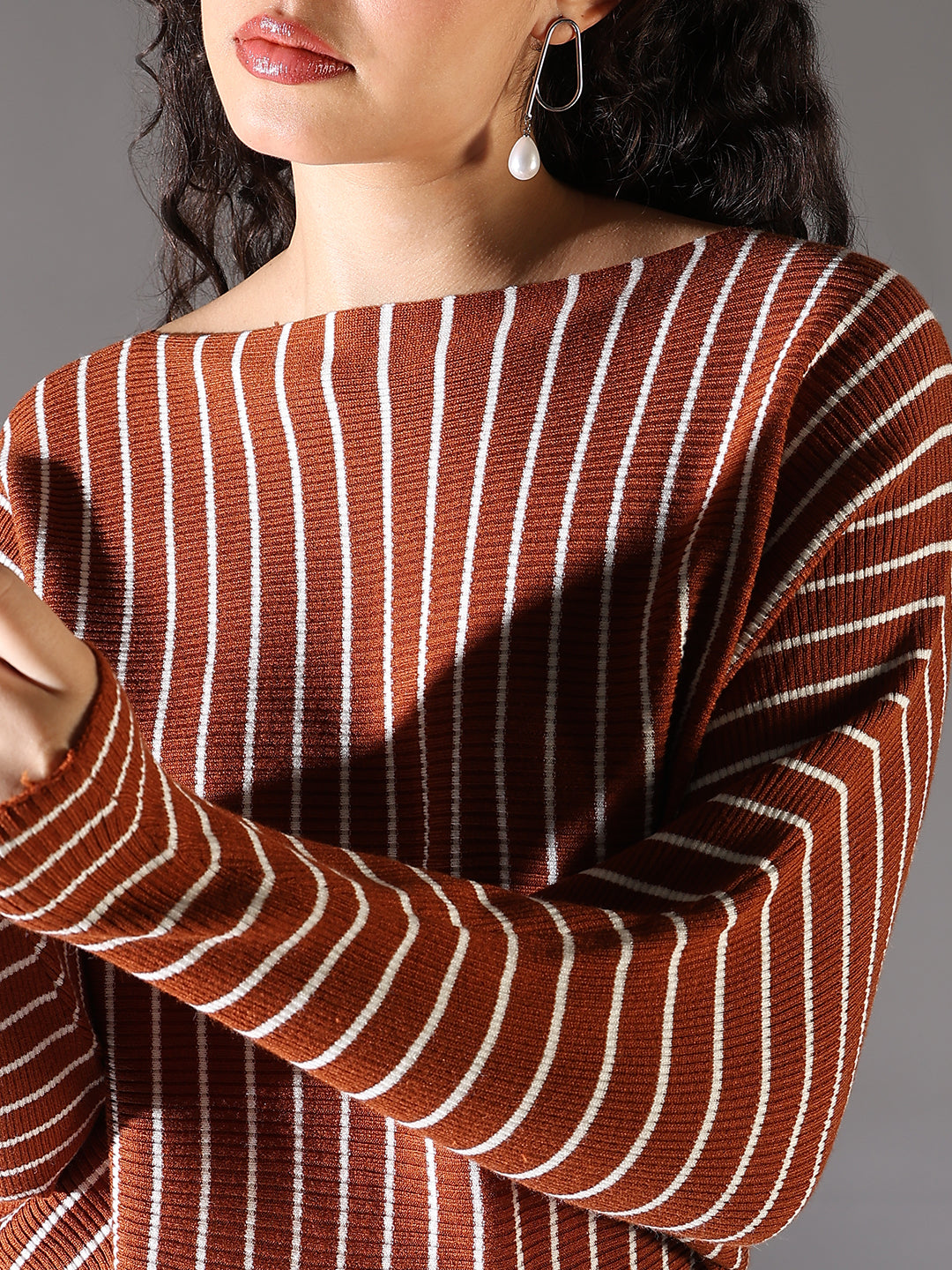 Women Brown Striped Top