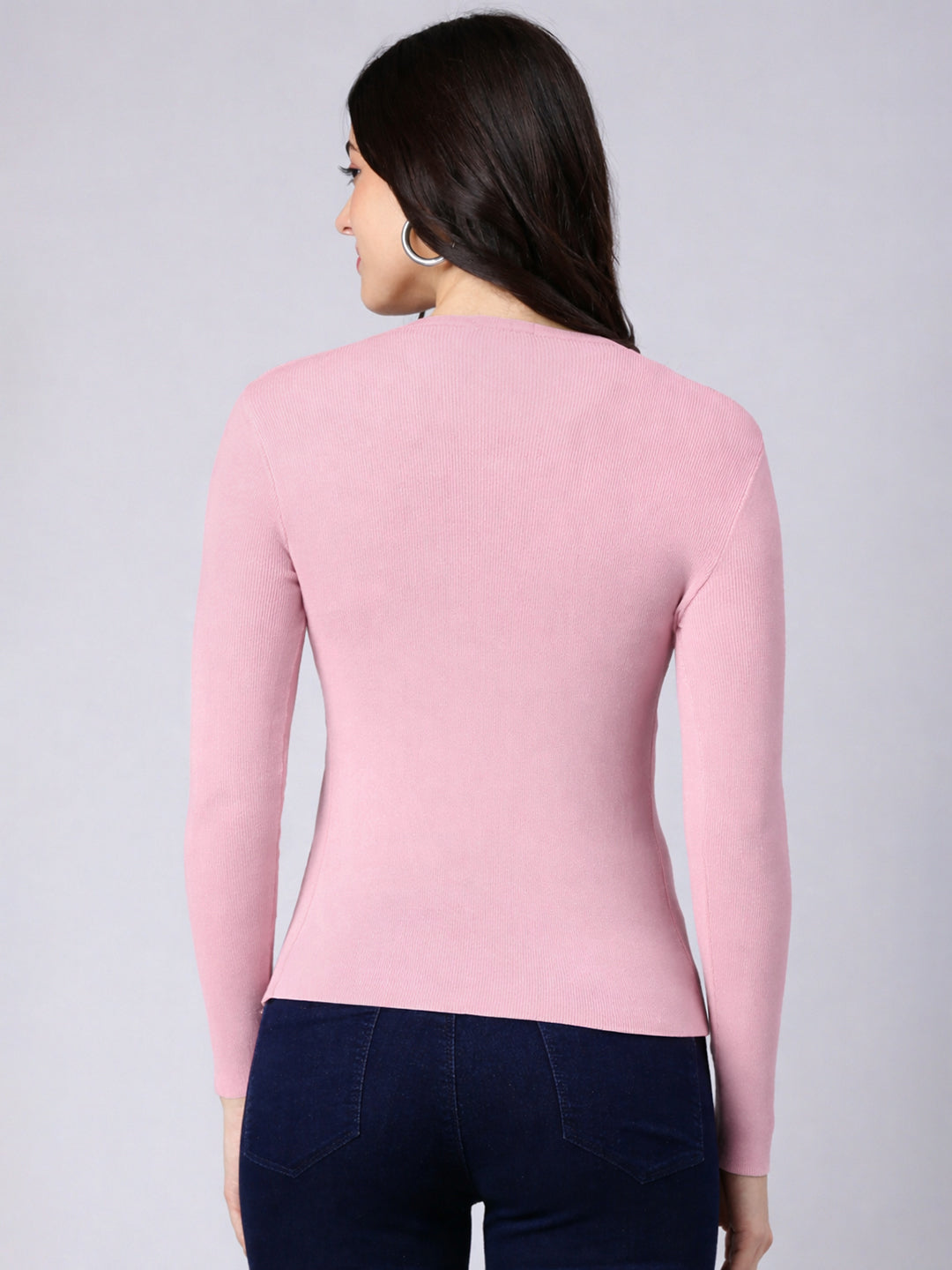 Women's Ribbed Light Pink Shrug with Button Detail