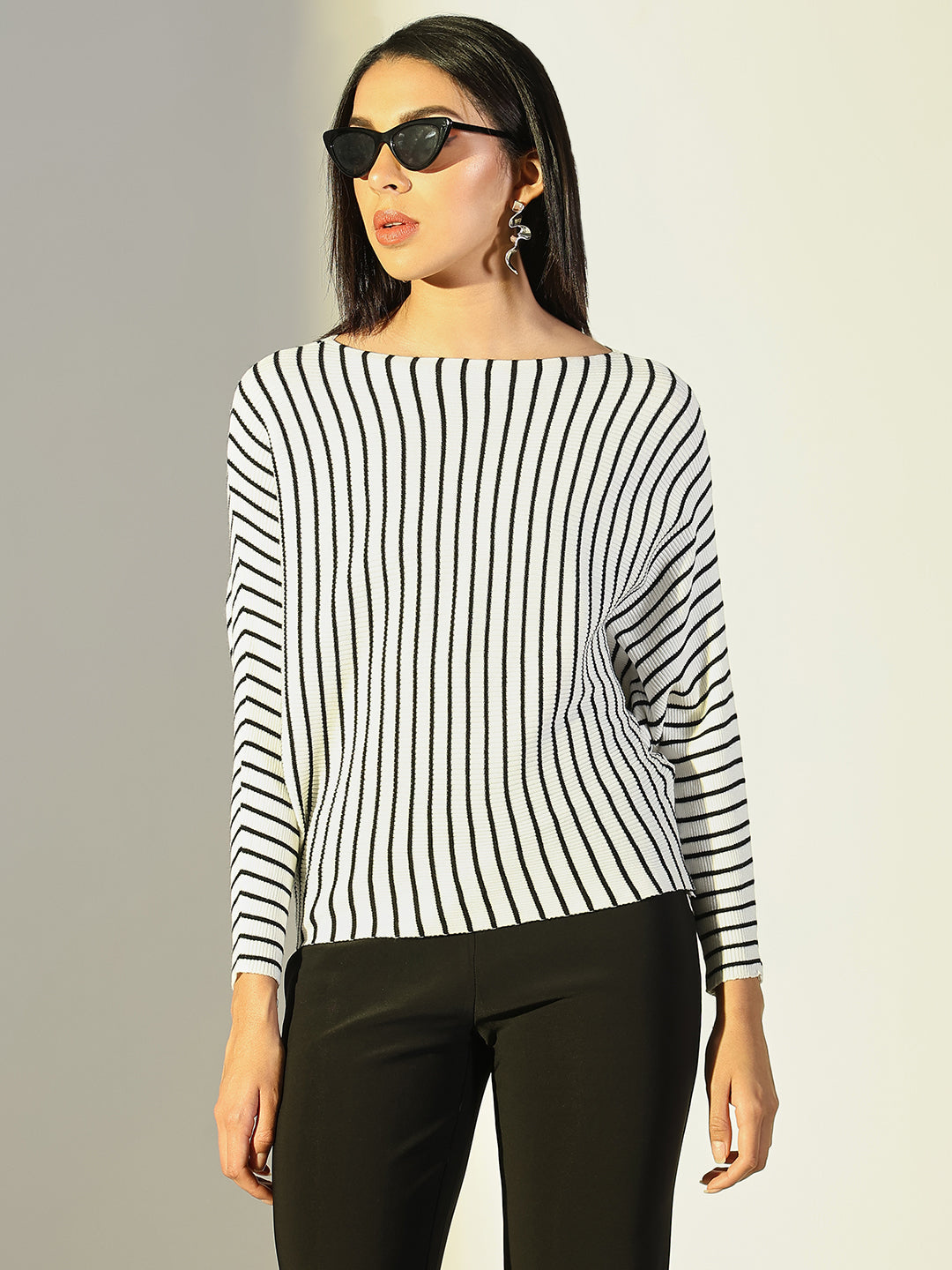 Women White Striped Top