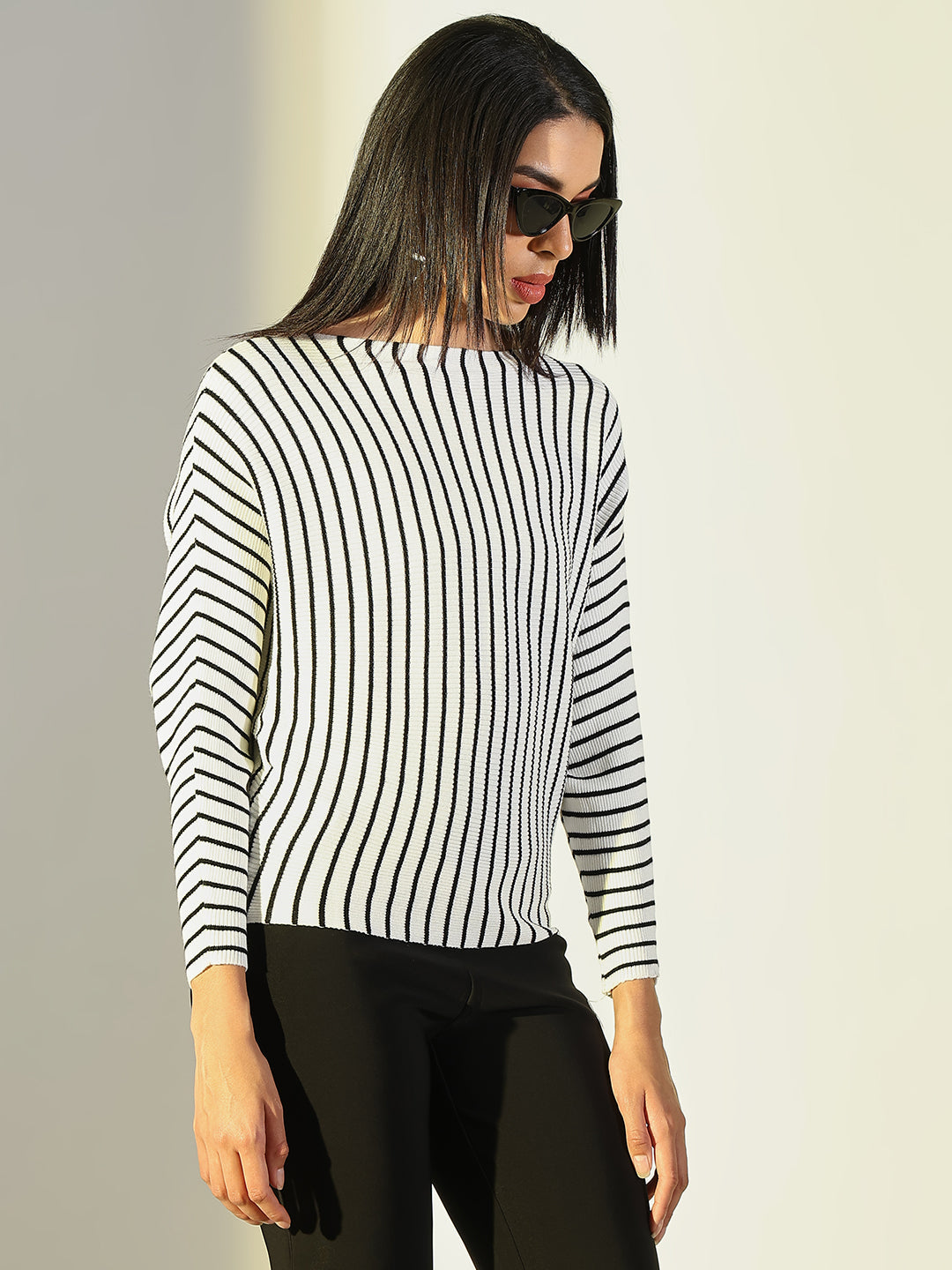 Women White Striped Top