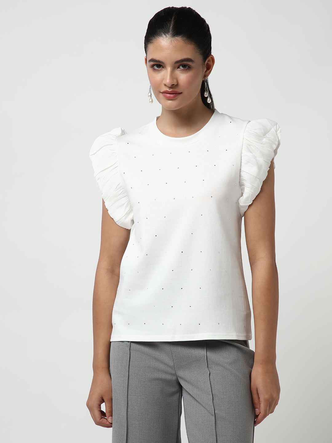 Women White Solid Top