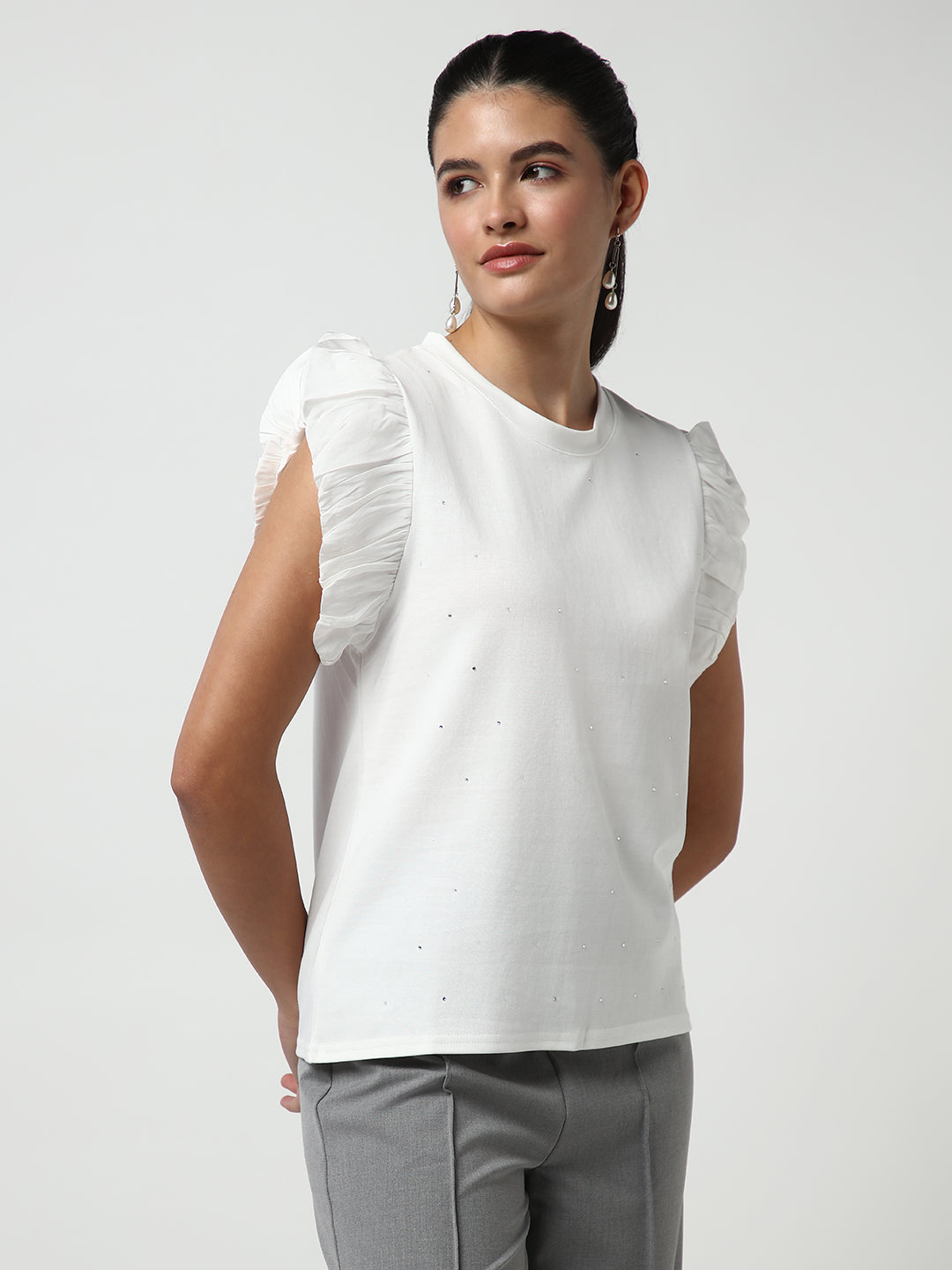 Women White Solid Top