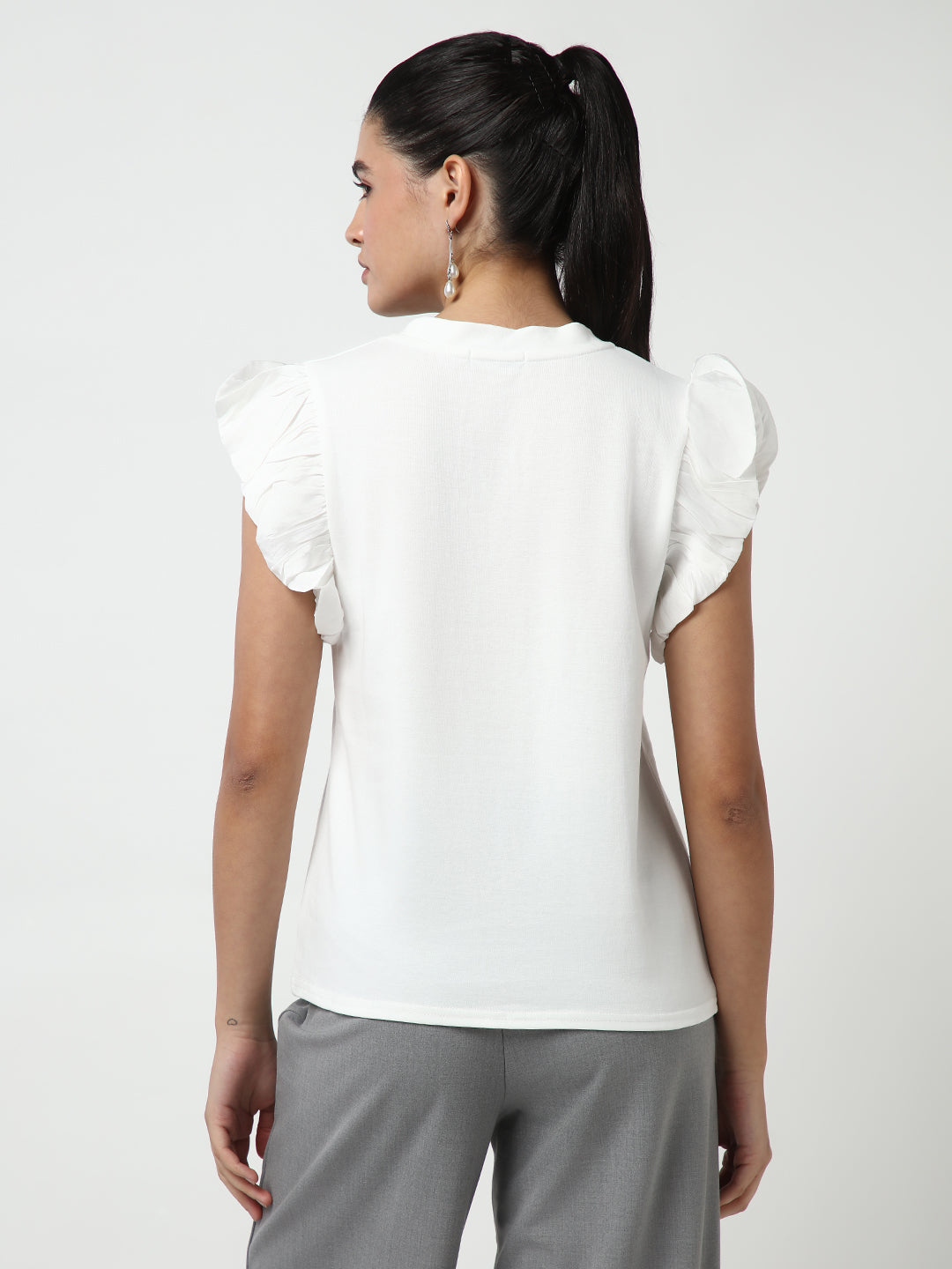 Women White Solid Top