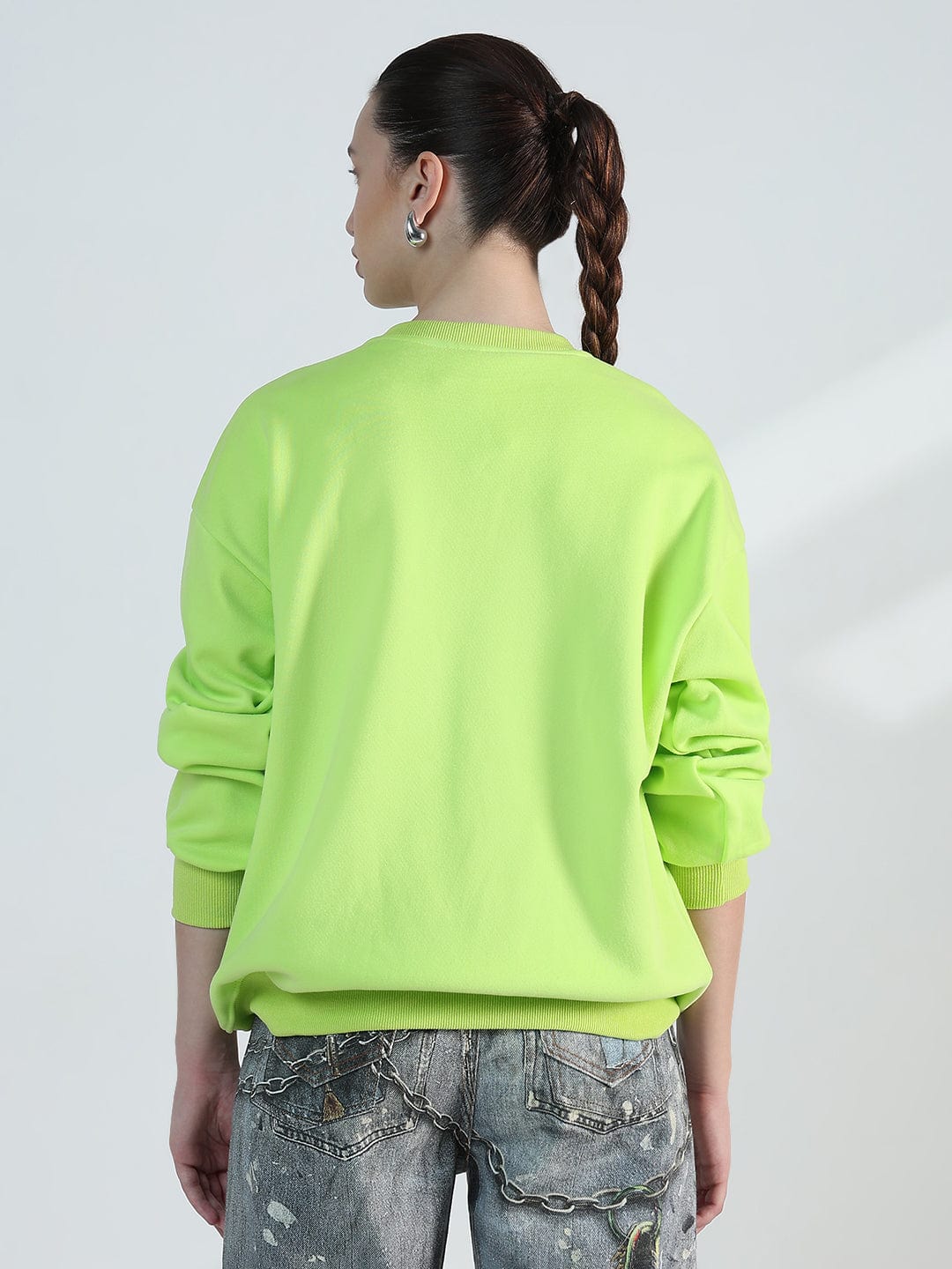 Women's Lime Green Round Neck Oversized Sweatshirt