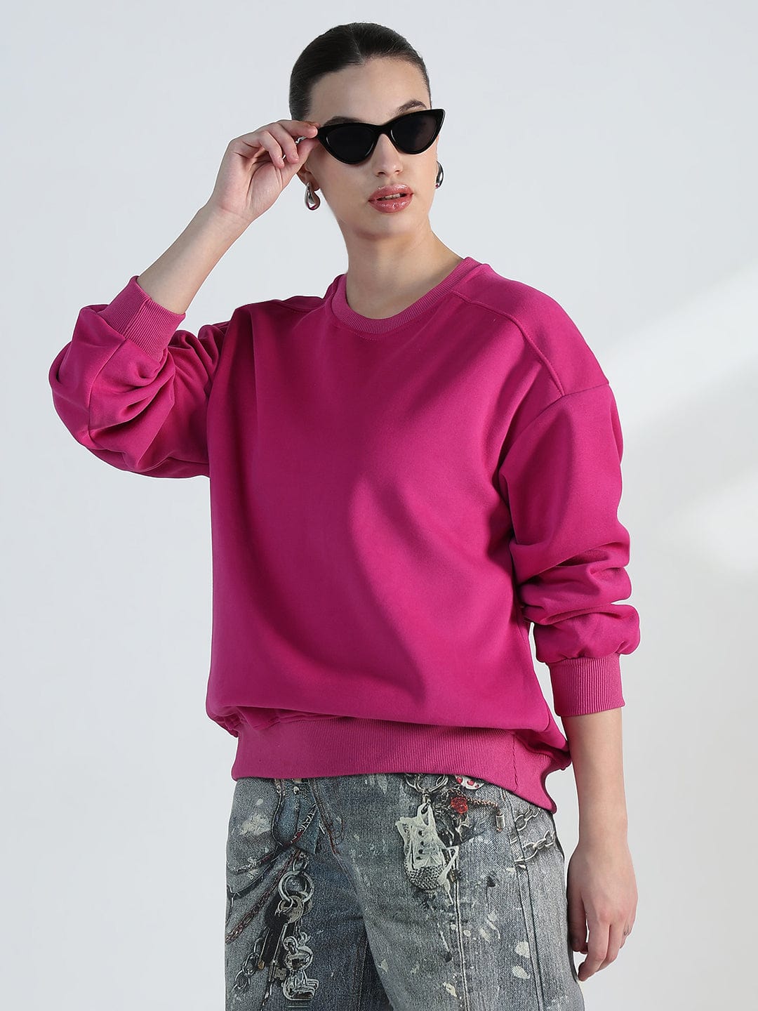 Women's Pink Round Neck Oversized Sweatshirt