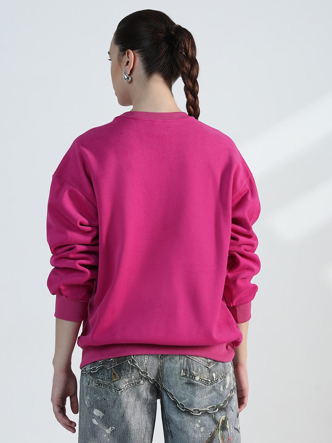 Women's Pink Round Neck Oversized Sweatshirt