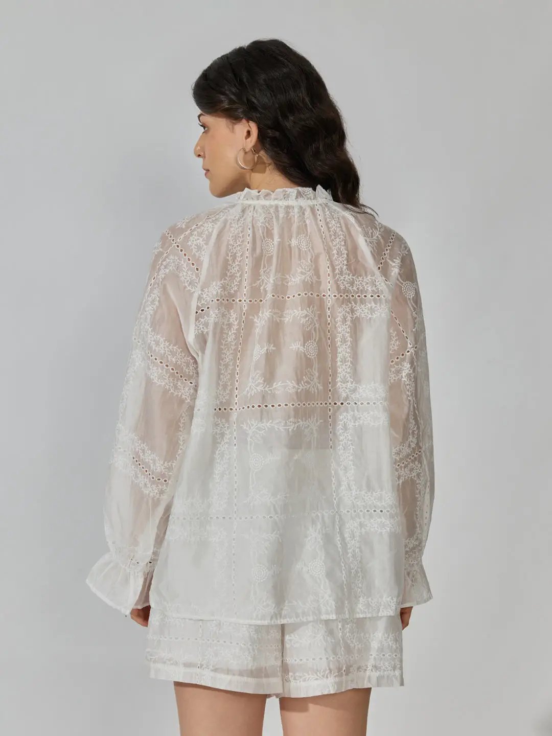 Women's Embroidered White Schiflli Co Ords Set - from SHOWOFFFF