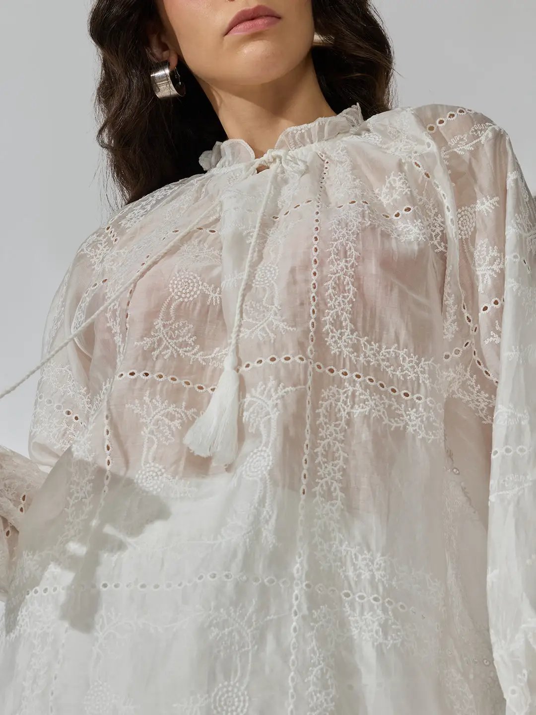 Women's Embroidered White Schiflli Co Ords Set - from SHOWOFFFF