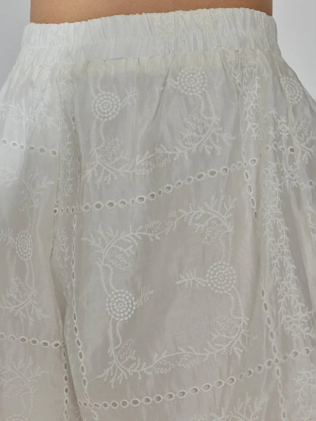 Women's Embroidered White Schiflli Co Ords Set - from SHOWOFFFF