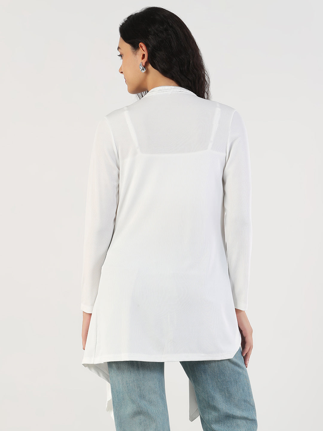 Women White Solid Longline Shrug