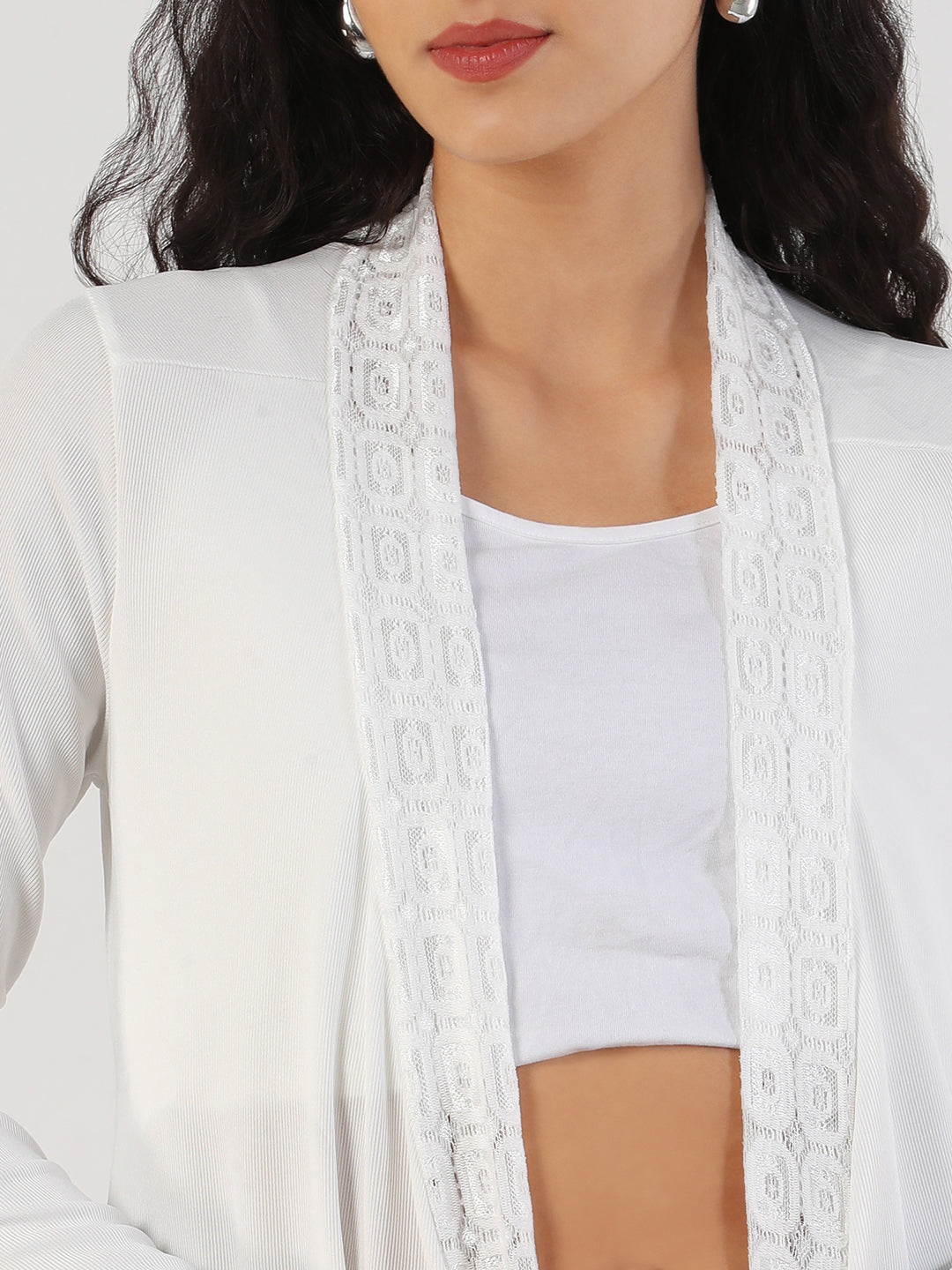 Women White Solid Longline Shrug