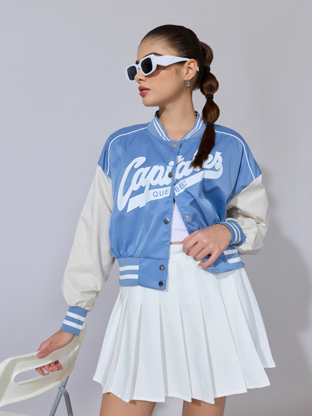 Women's Typography Blue Varsity Jacket