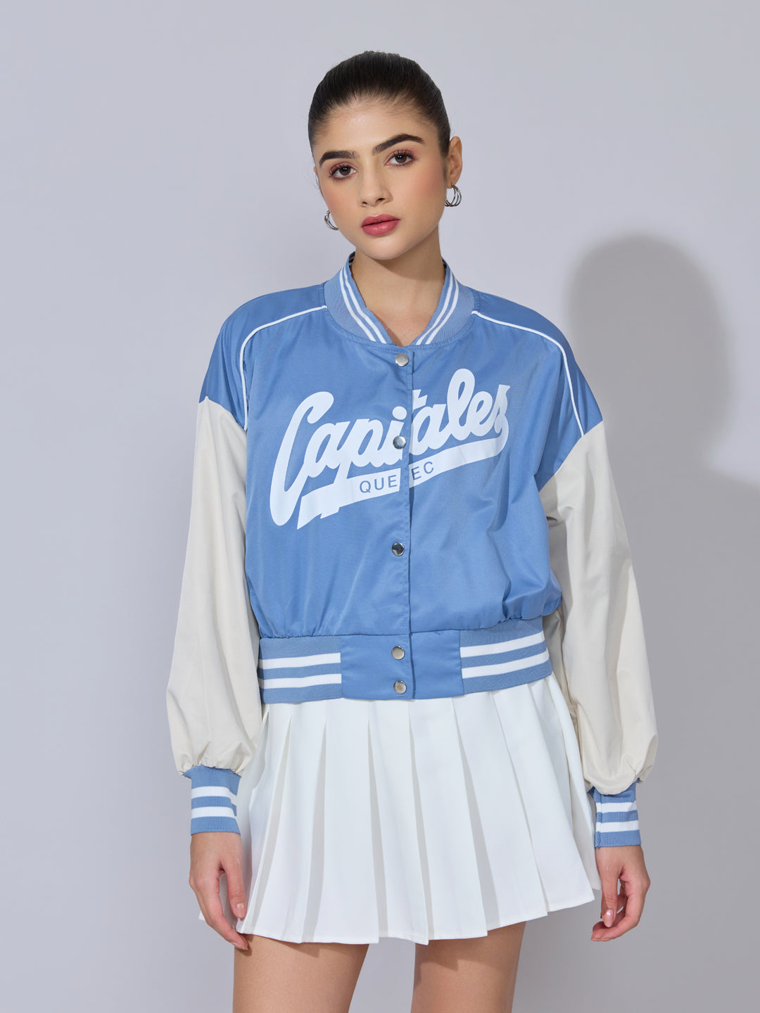 Women's Typography Blue Varsity Jacket