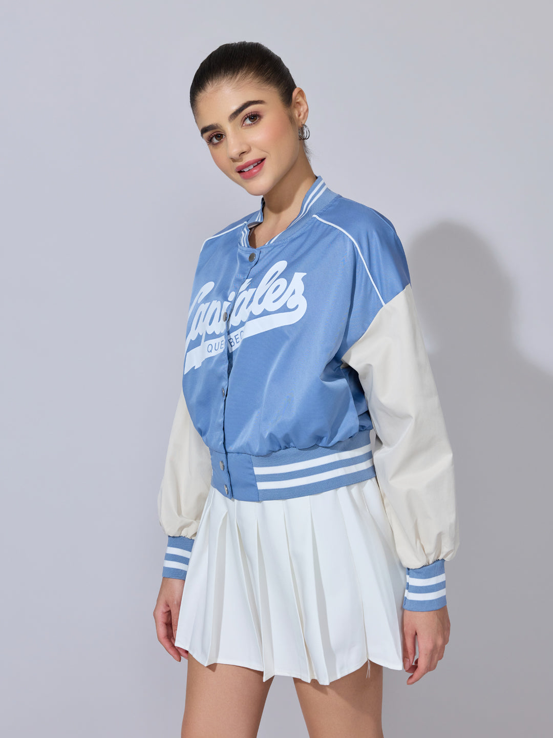 Women's Typography Blue Varsity Jacket