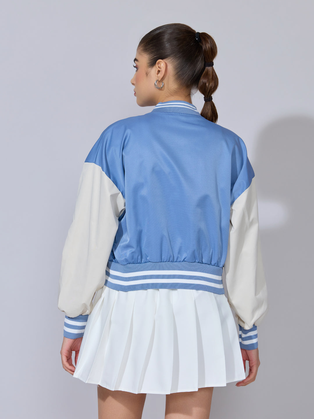 Women's Typography Blue Varsity Jacket