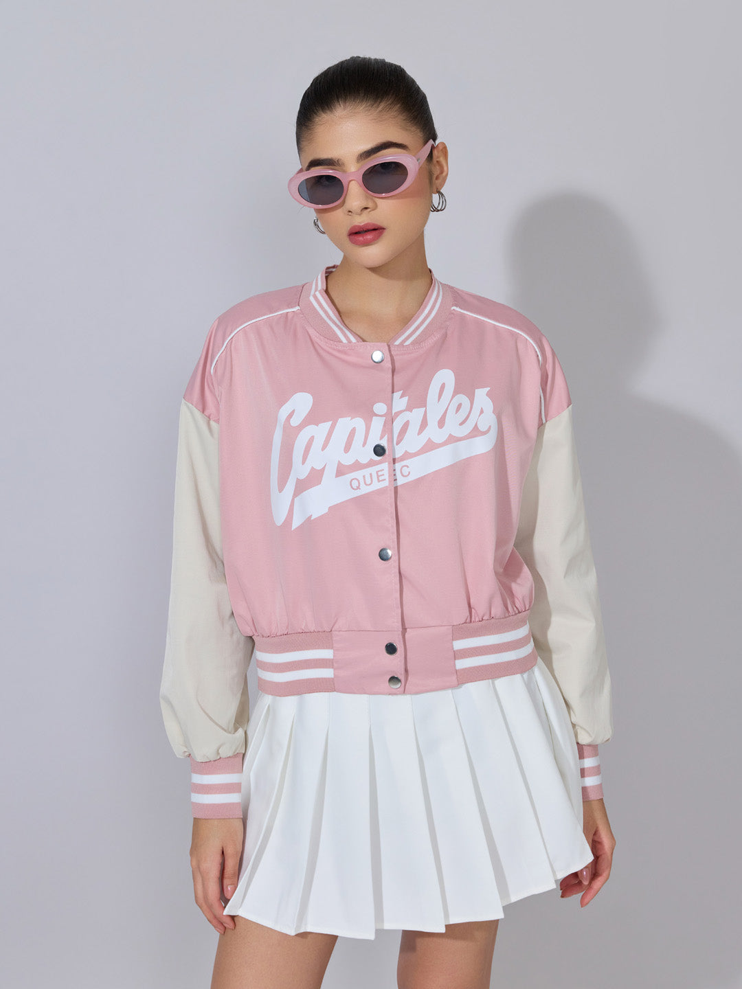 Women's Typography Pink Varsity Jacket