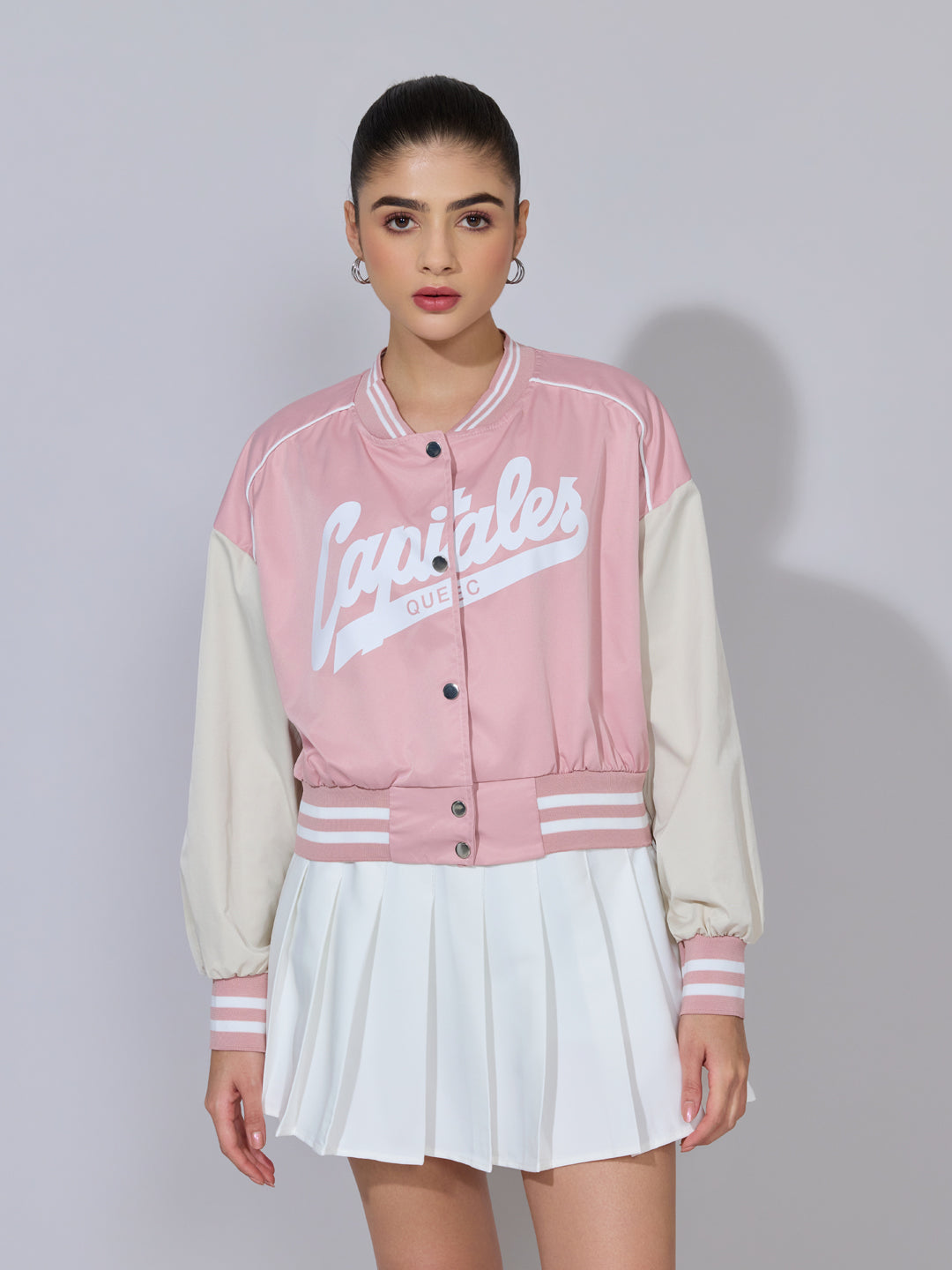 Women's Typography Pink Varsity Jacket