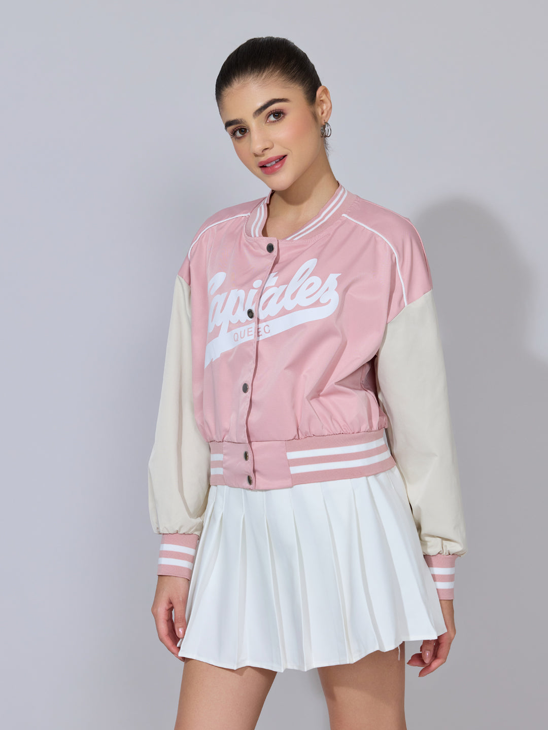 Women's Typography Pink Varsity Jacket