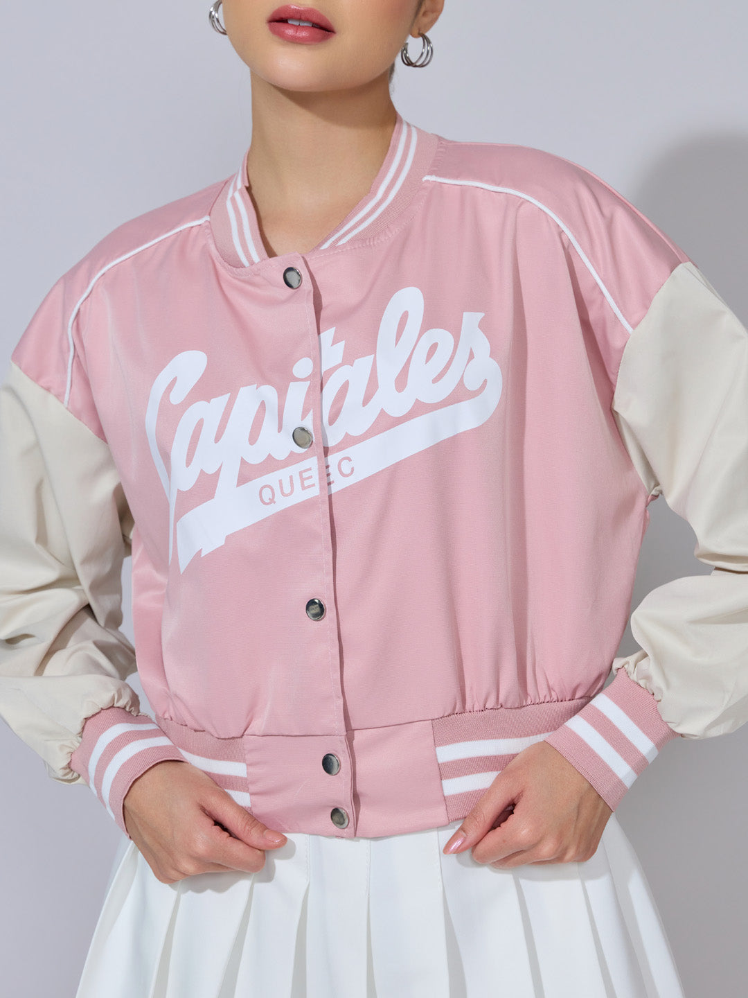 Women's Typography Pink Varsity Jacket