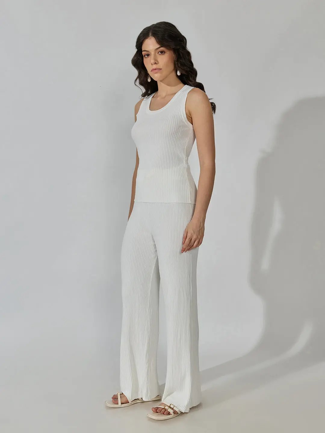 Women's Ribbed White Tank Top with Pants Co-Ords Set - from SHOWOFFFF