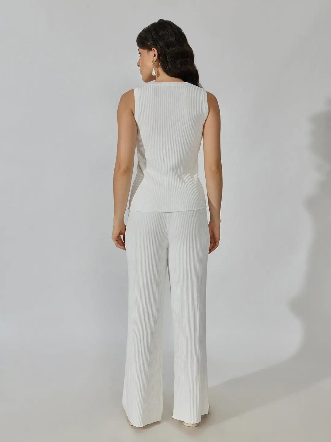 Women's Ribbed White Tank Top with Pants Co-Ords Set - from SHOWOFFFF