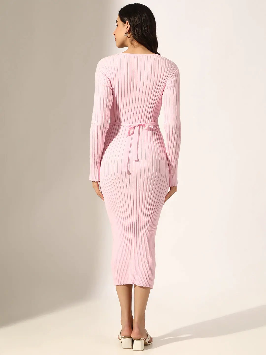 Shop Women's Ribbed Pink Long Sleeve Bodycon Midi Dress| Showoffff Shop Women's Ribbed Pink Long Sleeve Bodycon Midi Dress| Showoffff