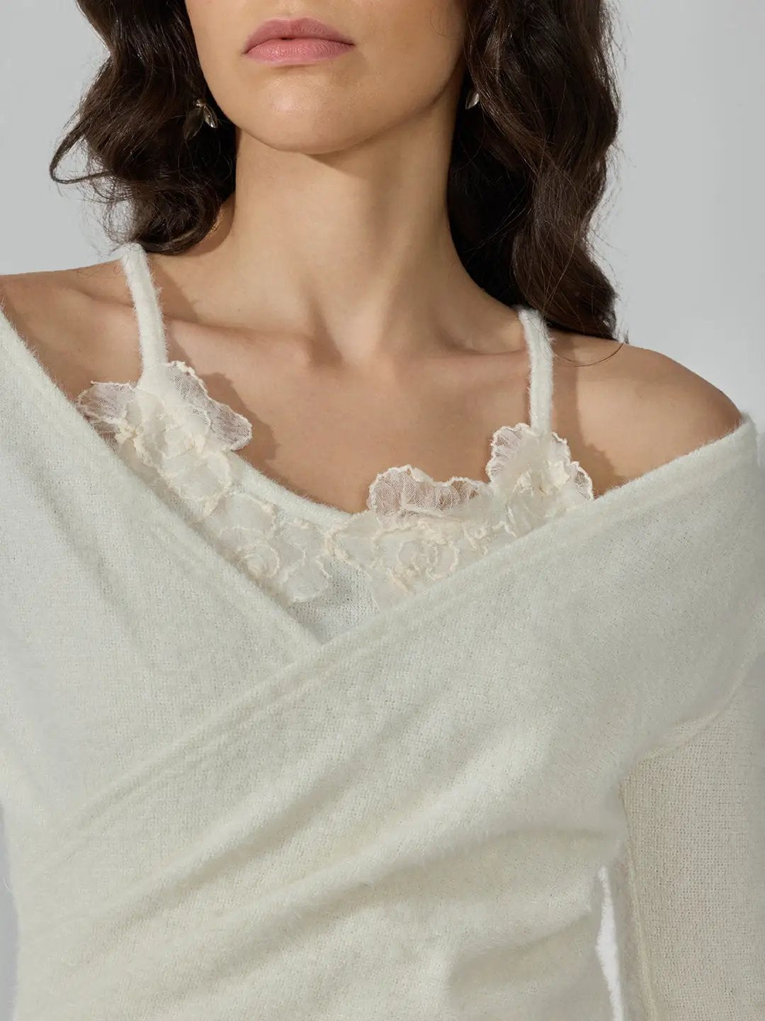 Women's Off White Wrap-Style Top with Textured V-Neckline - from SHOWOFFFF