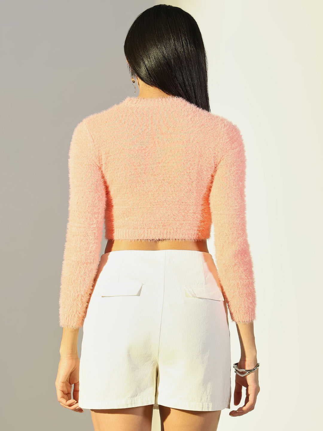 Women Peach Solid Fitted Crop Top