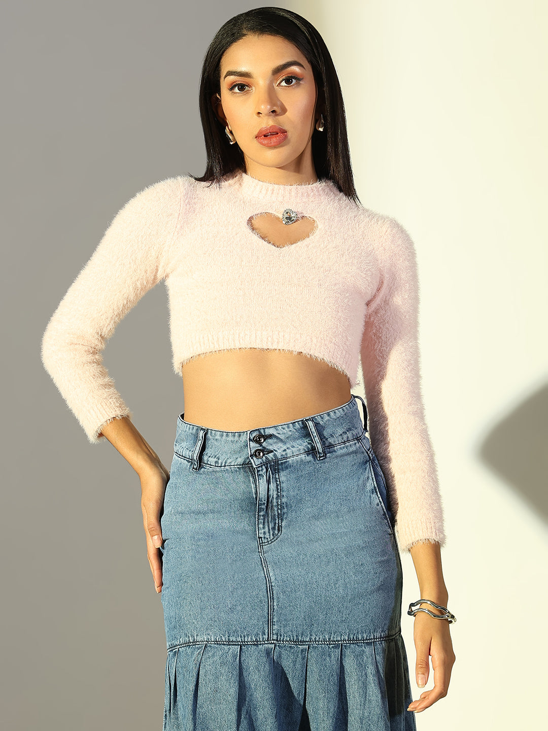 Women Pink Solid Fitted Crop Top