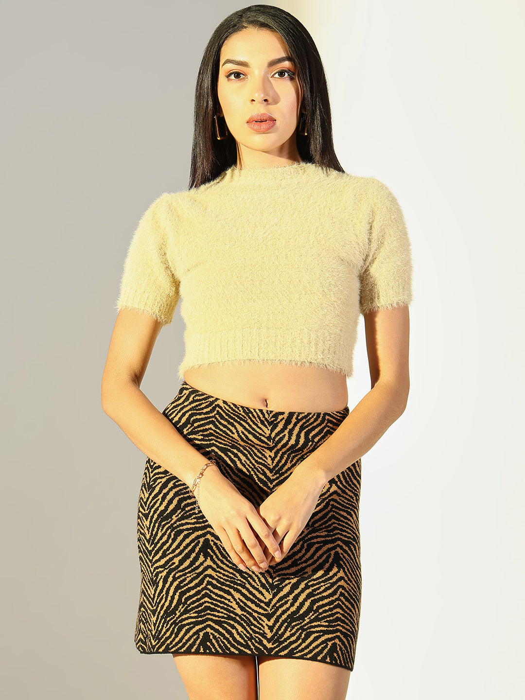 Women Beige Solid Crop Top