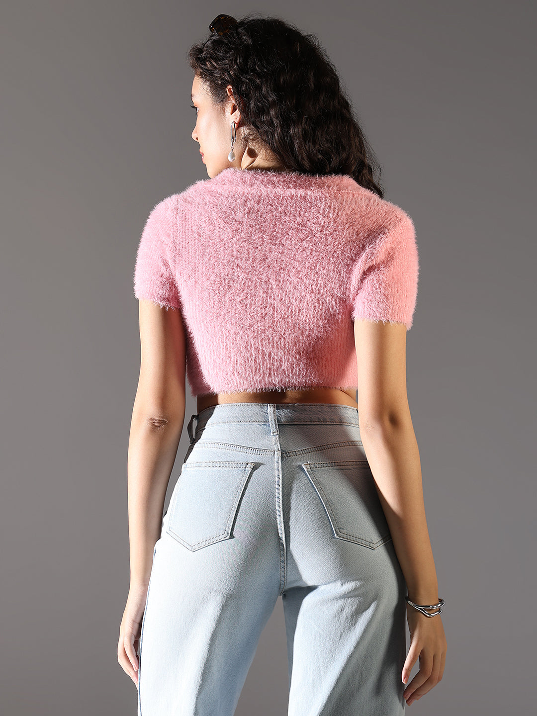 Women Pink Solid Crop Top