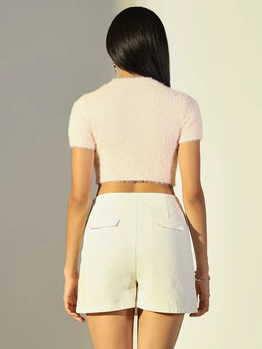 Buy Women's Pink Fuzzy Crop Top with Heart Shape Key hole | Showoffff