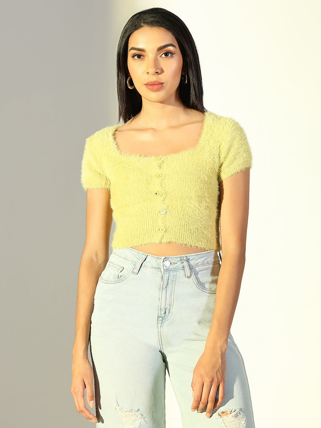 Women Green Solid Crop Top