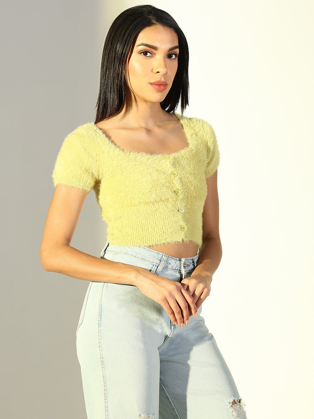 Women Green Solid Crop Top