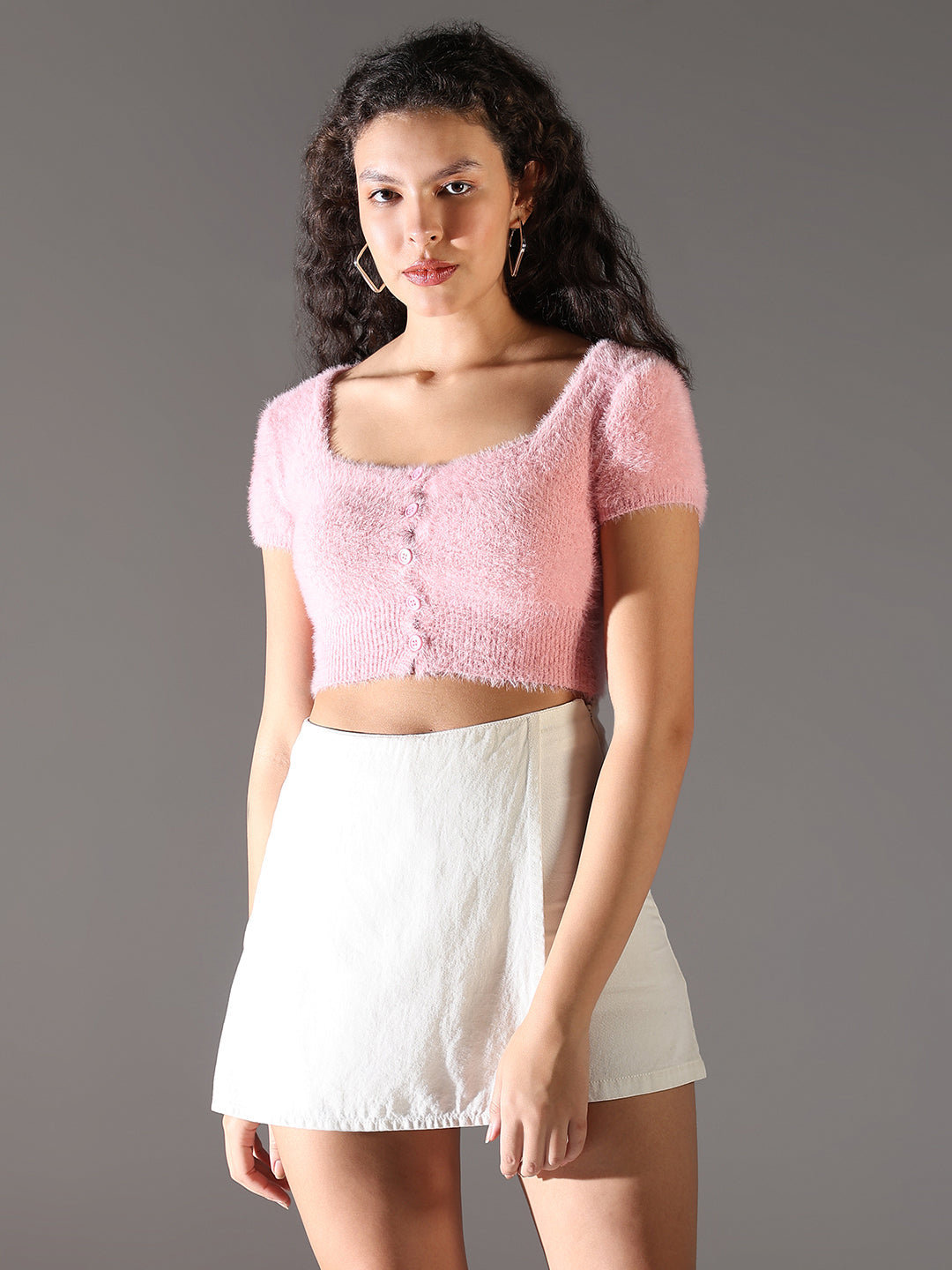 Women Pink Solid Crop Top