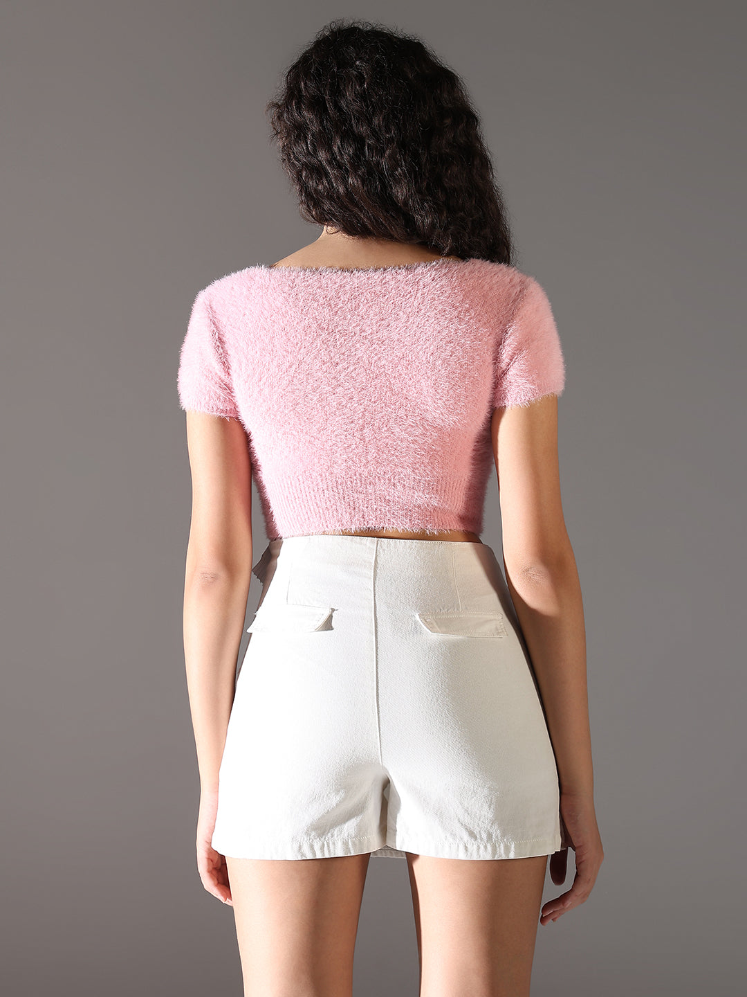 Women Pink Solid Crop Top