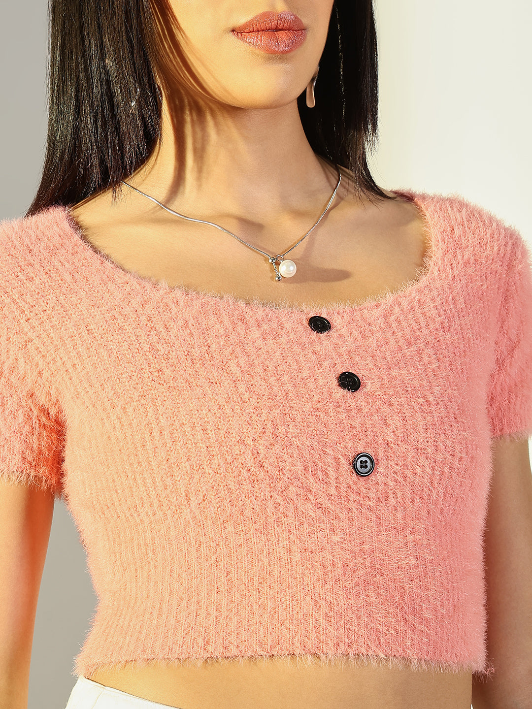 Women Pink Solid Crop Top