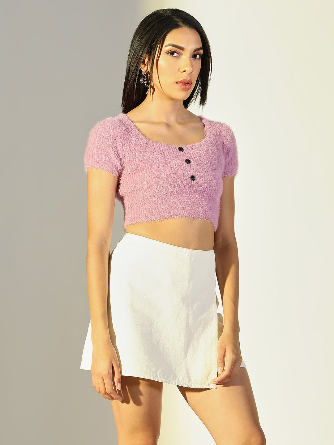 Women Purple Solid Crop Top