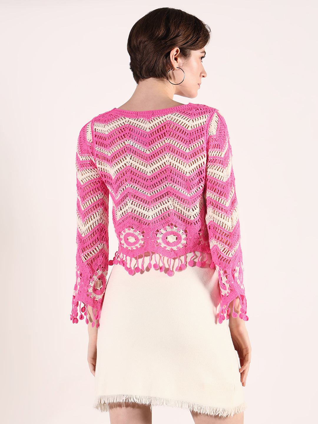 Women Pink Geometric Crochet Top