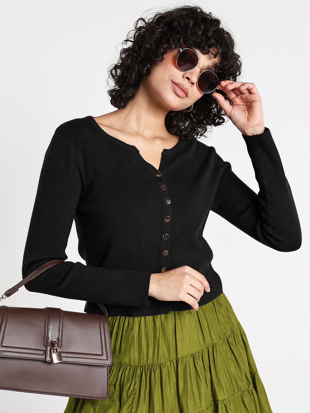 Women's Black Textured Knit Top