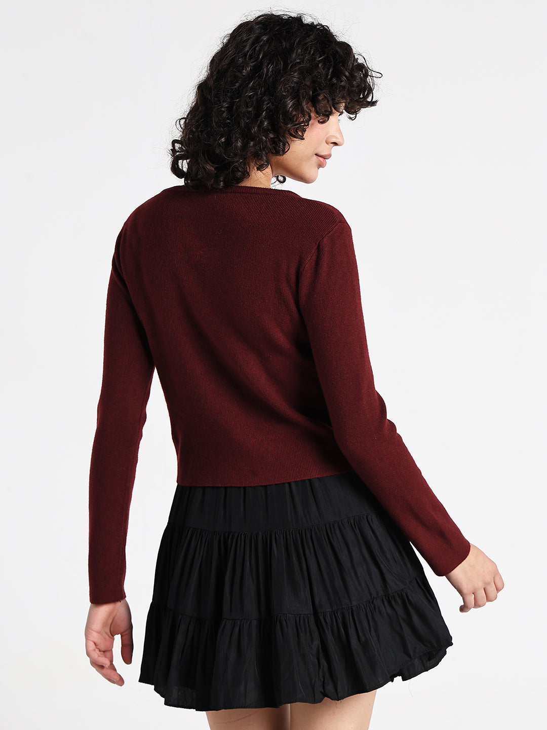 Women's Maroon Textured Knit Top
