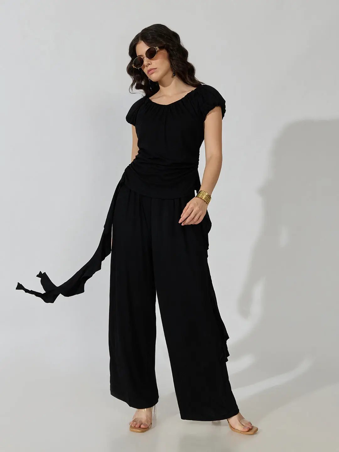 Women's Black Co-Ords Set with Ruffle Detail - from SHOWOFFFF