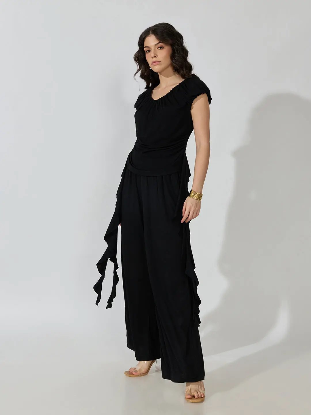 Women's Black Co-Ords Set with Ruffle Detail - from SHOWOFFFF