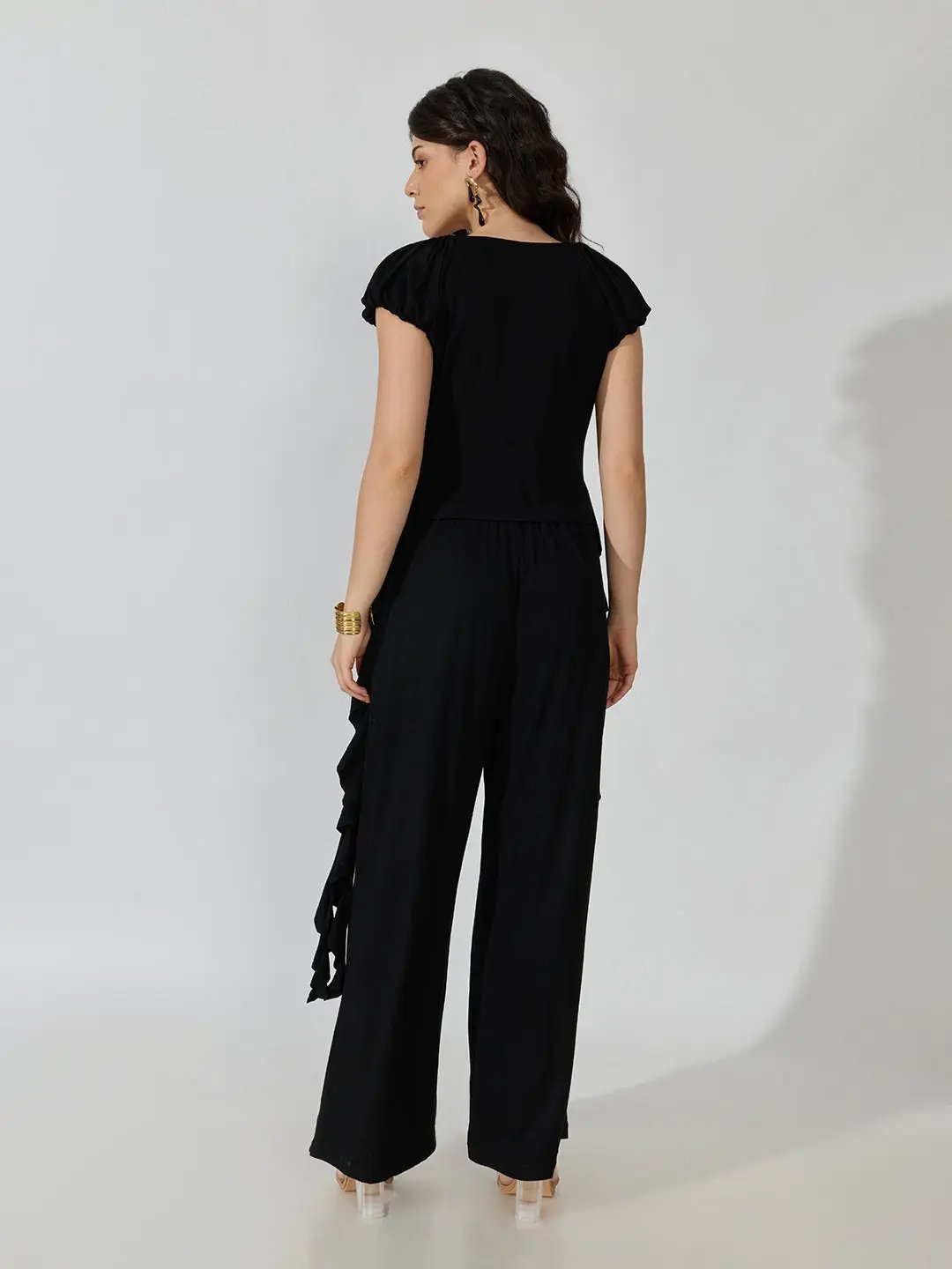 Women's Black Co-Ords Set with Ruffle Detail - from SHOWOFFFF