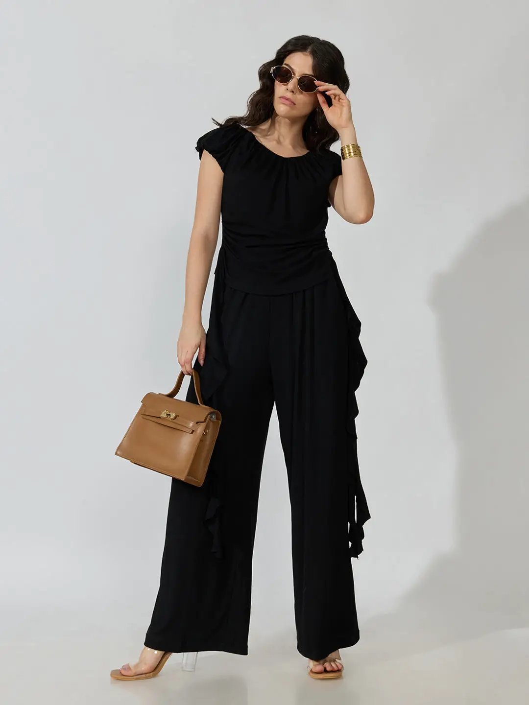 Women's Black Co-Ords Set with Ruffle Detail - from SHOWOFFFF