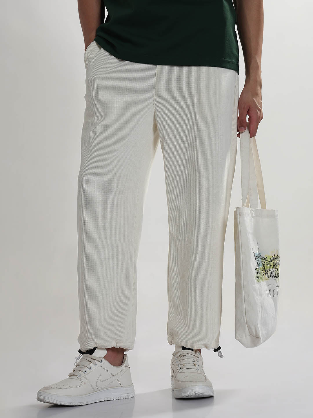 Men's Cream Corduroy Relaxed Fit Trouser