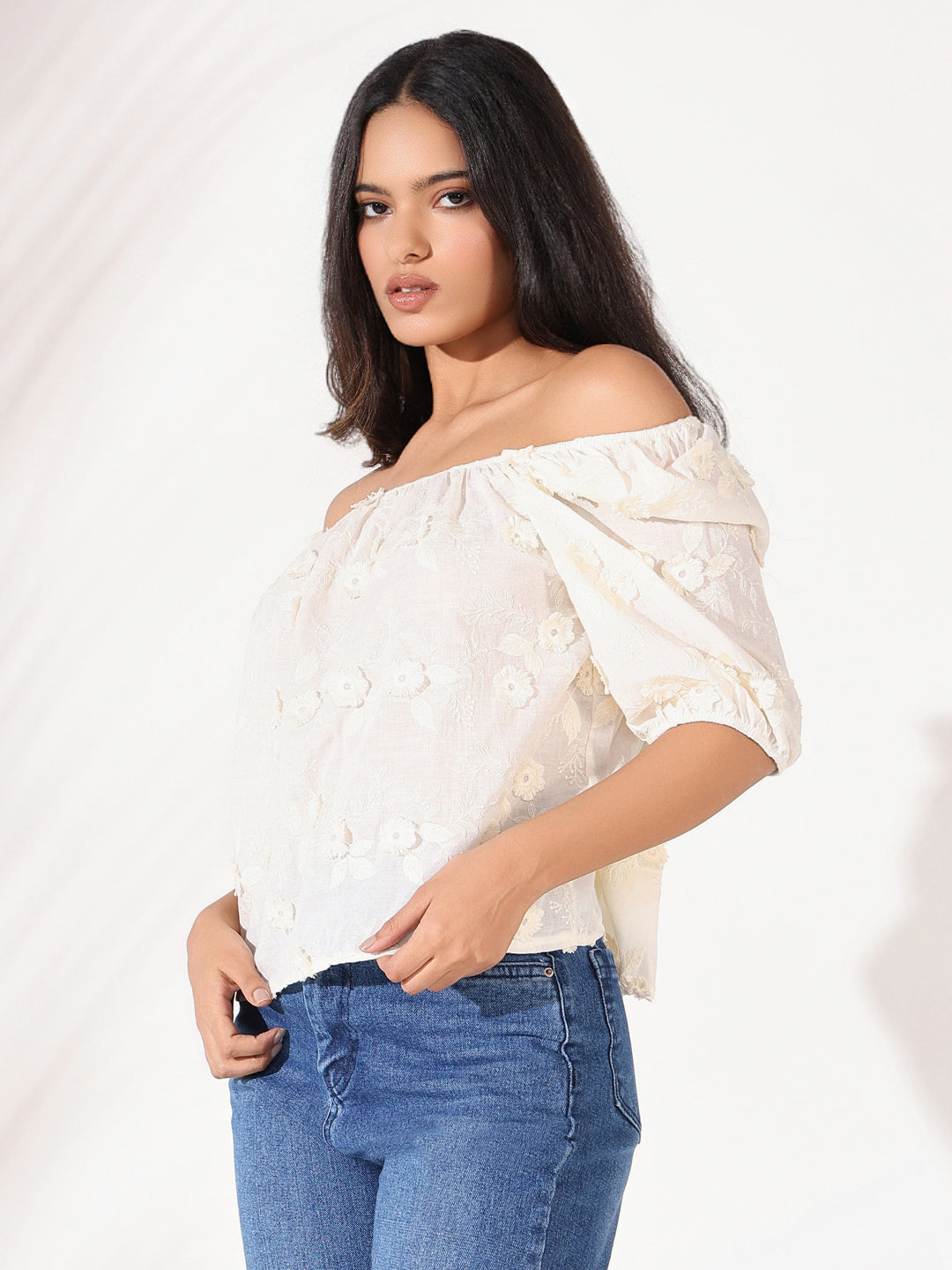 Women Cream Floral Top