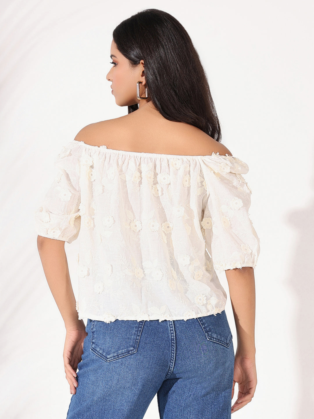 Women Cream Floral Top