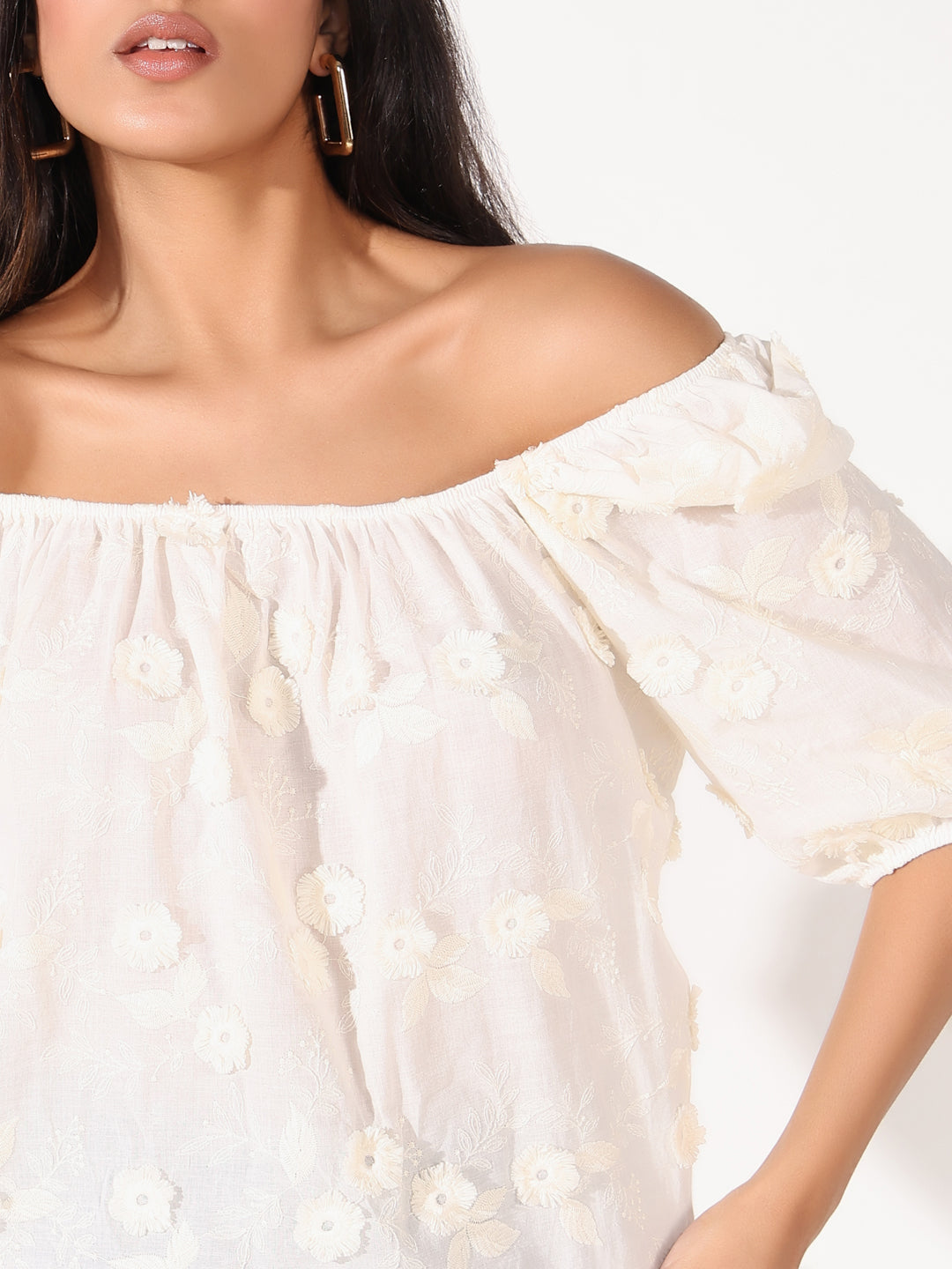 SHOWOFFFF Women's Cream Floral Top - Main Image