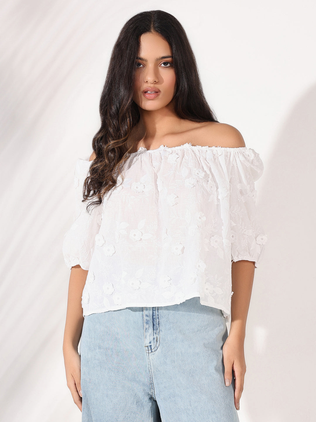 Women White Floral Top